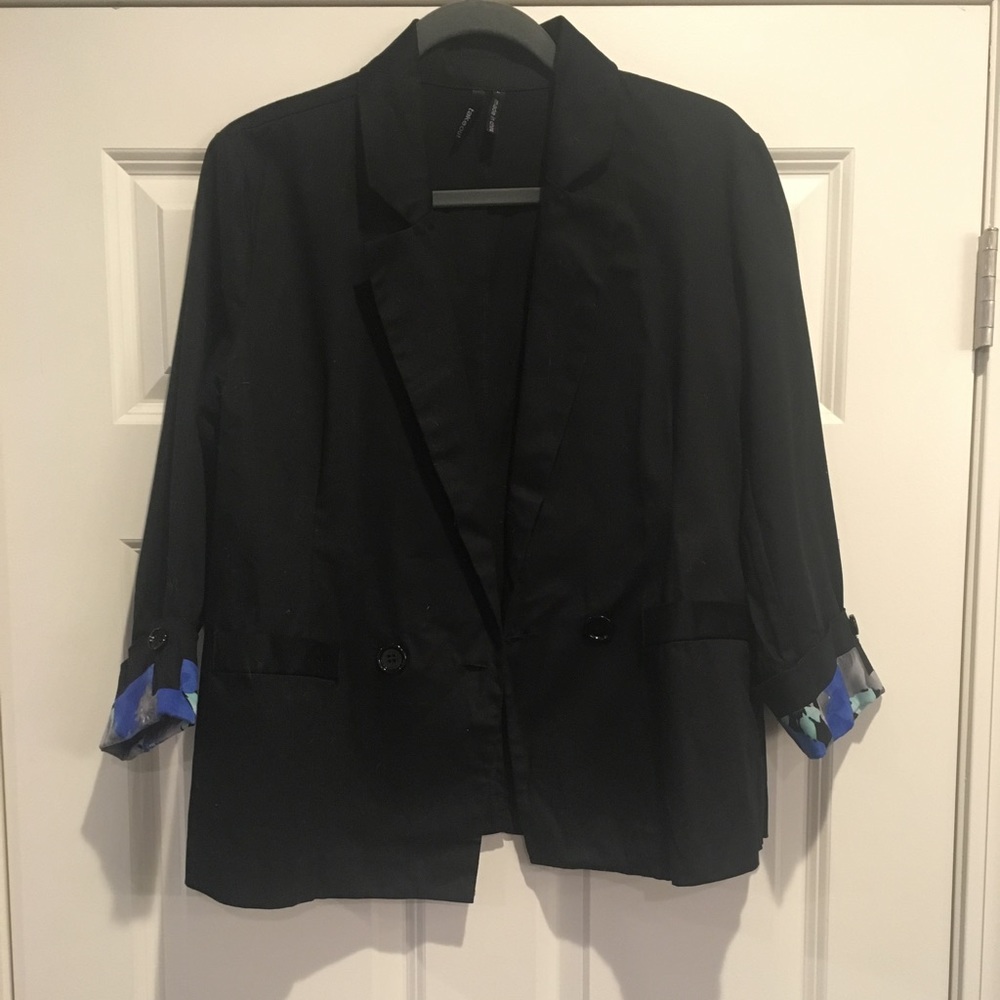 Black Blazer with floral trim cuffs